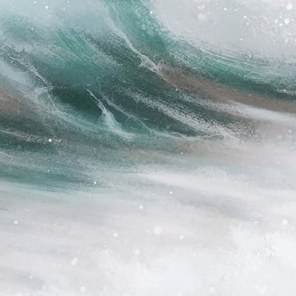 39 x 59 Hand Painted Cresting Waves, White Frame, Seafoam Green, Ocean Blue - BM298933