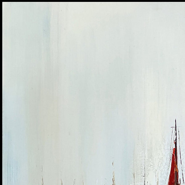 Hy 47 x 47 Hand Painted Multicolor Boats in Standing Water, Black PS Frame  - BM298934