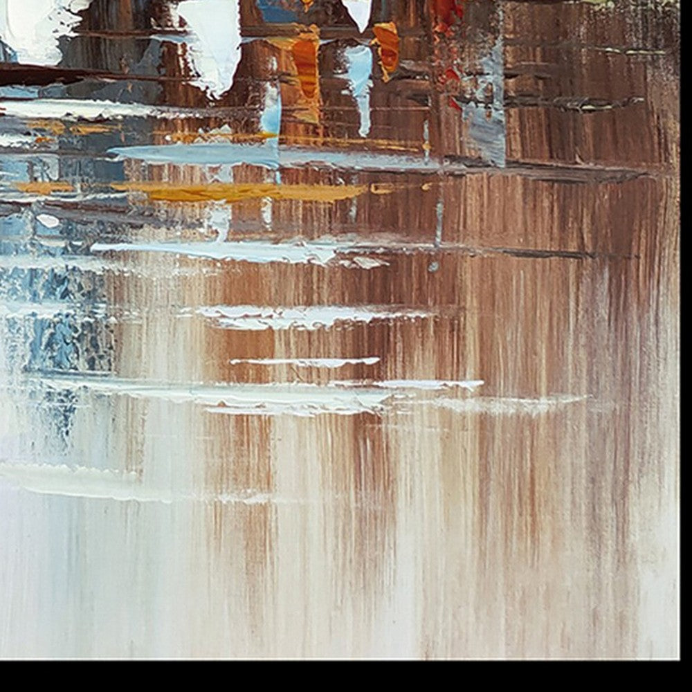 Hy 47 x 47 Hand Painted Multicolor Boats in Standing Water, Black PS Frame  - BM298934