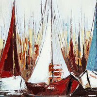 Hy 47 x 47 Hand Painted Multicolor Boats in Standing Water, Black PS Frame  - BM298934