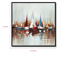 Hy 47 x 47 Hand Painted Multicolor Boats in Standing Water, Black PS Frame  - BM298934