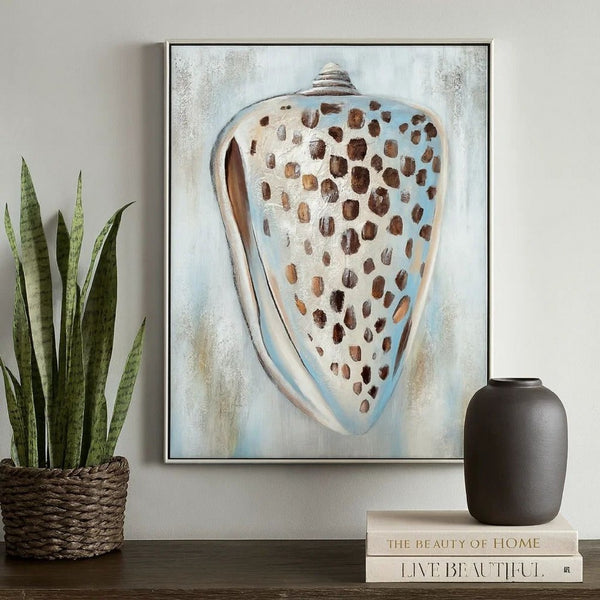 30 x 39 Hand Painted Dotted Sea Conch, Resin Coated, Warm Orange and Blue - BM298936