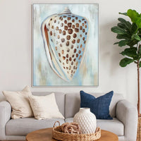 30 x 39 Hand Painted Dotted Sea Conch, Resin Coated, Warm Orange and Blue - BM298936