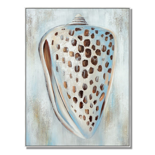 30 x 39 Hand Painted Dotted Sea Conch, Resin Coated, Warm Orange and Blue - BM298936