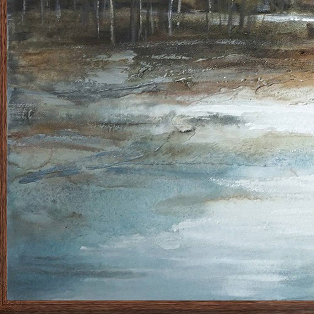 39 x 59 Hand Painted Forest Scenery, Resin Coat, Warm Blues and Browns - BM298938