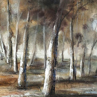 39 x 59 Hand Painted Forest Scenery, Resin Coat, Warm Blues and Browns - BM298938