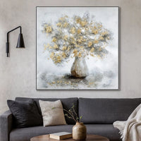 47 x 47 Modern Hand Painted Vase with Gold Foil Flowers and Silver Frame - BM298940