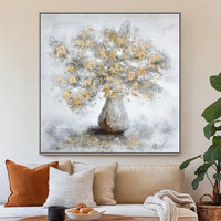 47 x 47 Modern Hand Painted Vase with Gold Foil Flowers and Silver Frame - BM298940