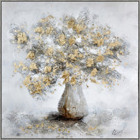 47 x 47 Modern Hand Painted Vase with Gold Foil Flowers and Silver Frame - BM298940