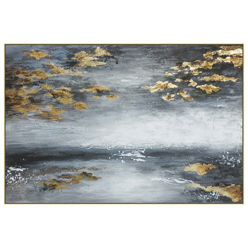 39 x 59 Hand Painted Sky with Gold Foil Clouds, Silver Frame, Resin Coat - BM298942