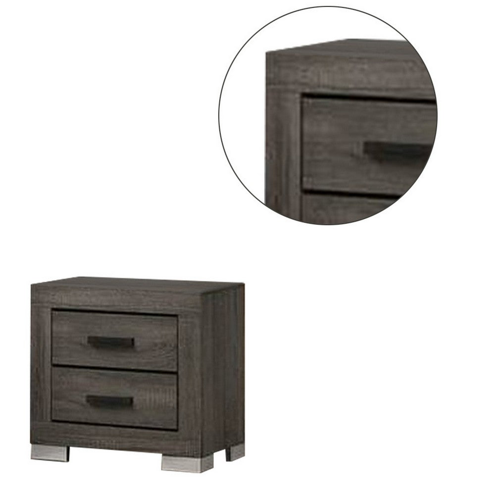 Lola 22 Inch Wood Nightstand with 2 Drawers, Metal Bar Handles, Dark Gray - BM298943