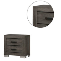 Lola 22 Inch Wood Nightstand with 2 Drawers, Metal Bar Handles, Dark Gray - BM298943