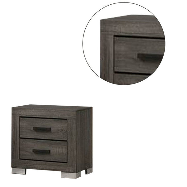 Lola 22 Inch Wood Nightstand with 2 Drawers, Metal Bar Handles, Dark Gray - BM298943