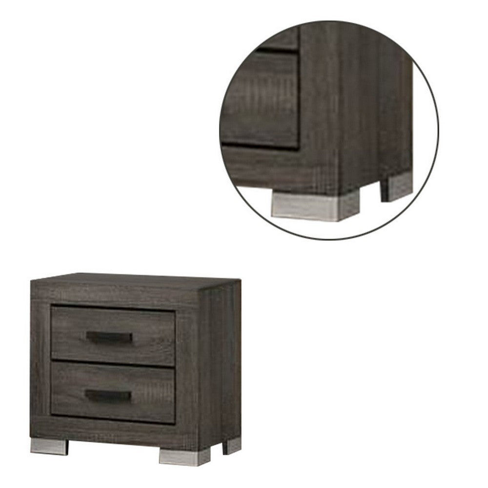 Lola 22 Inch Wood Nightstand with 2 Drawers, Metal Bar Handles, Dark Gray - BM298943