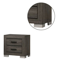 Lola 22 Inch Wood Nightstand with 2 Drawers, Metal Bar Handles, Dark Gray - BM298943