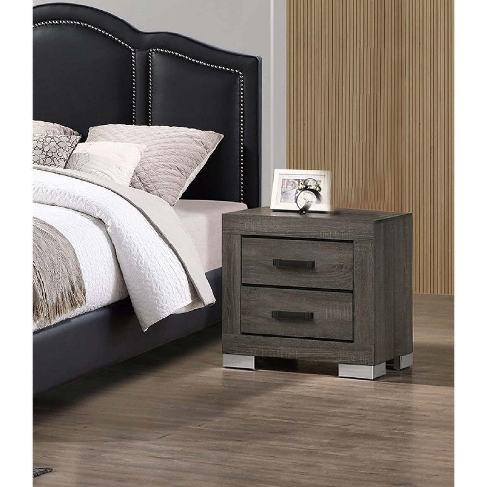 Lola 22 Inch Wood Nightstand with 2 Drawers, Metal Bar Handles, Dark Gray - BM298943