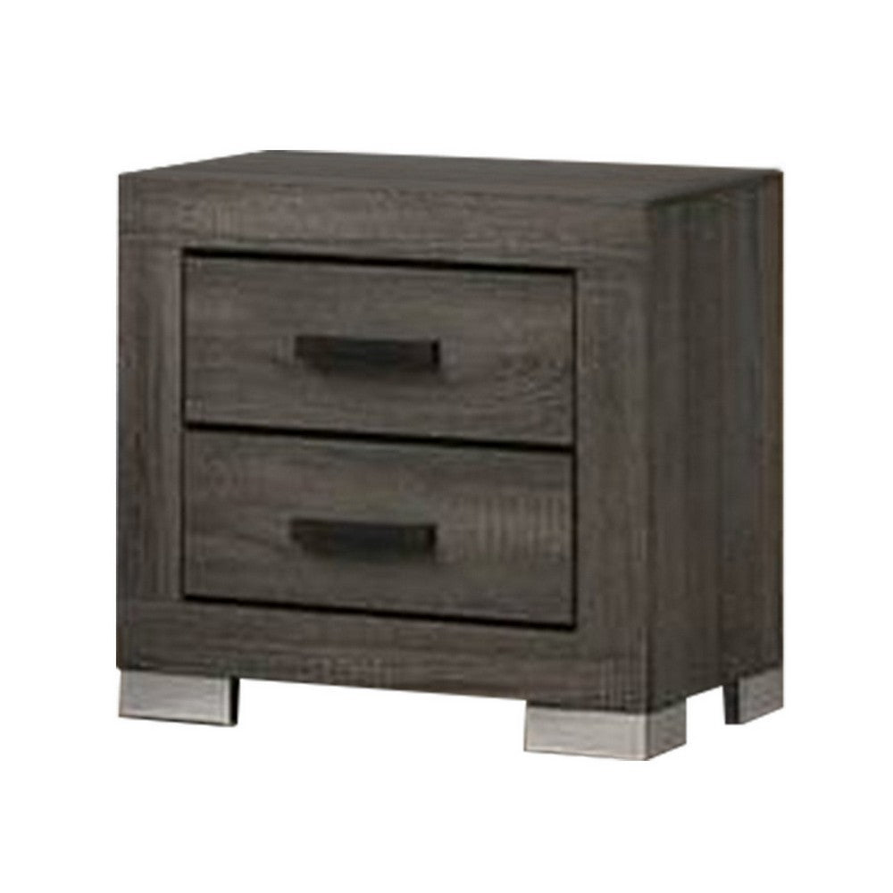 Lola 22 Inch Wood Nightstand with 2 Drawers, Metal Bar Handles, Dark Gray - BM298943