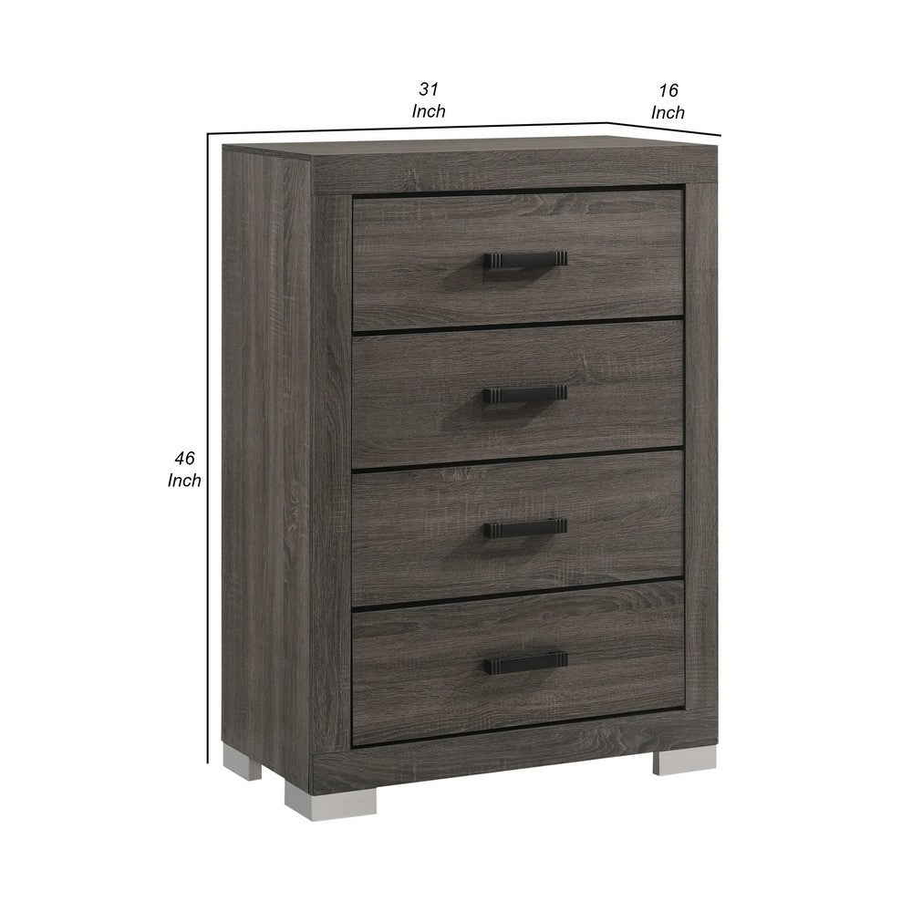 Lola 46 Inch Tall Dresser Chest, 4 Drawers, Metal Bar Handles, Dark Gray - BM298945