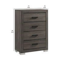 Lola 46 Inch Tall Dresser Chest, 4 Drawers, Metal Bar Handles, Dark Gray - BM298945