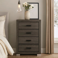 Lola 46 Inch Tall Dresser Chest, 4 Drawers, Metal Bar Handles, Dark Gray - BM298945