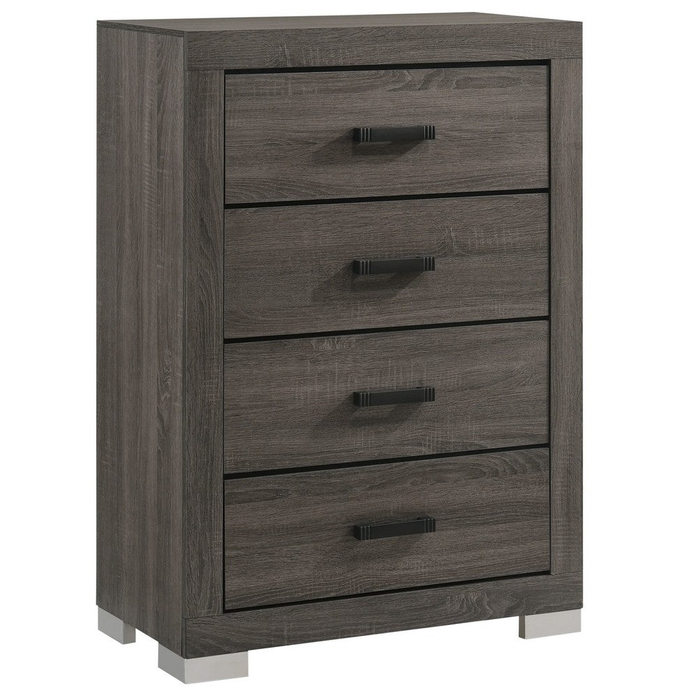 Lola 46 Inch Tall Dresser Chest, 4 Drawers, Metal Bar Handles, Dark Gray - BM298945