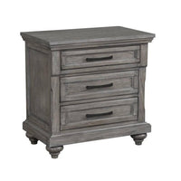 Demi 29 Inch Wood Nighstand with 3 Drawers, Metal Bar Handles, Oak Gray - BM298949
