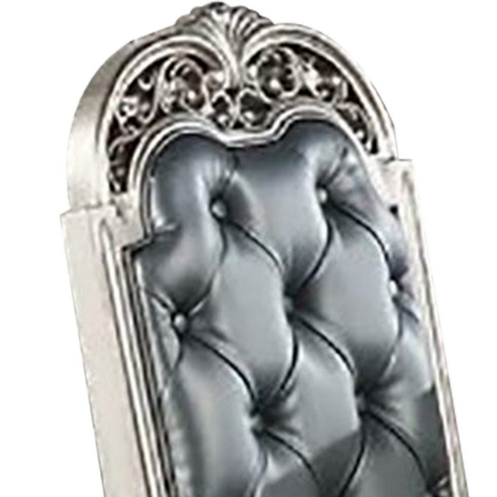 Kipp 25 Inch Set of 2 Armless Dining Chairs, Tufted Back, Gray Faux Leather - BM298951