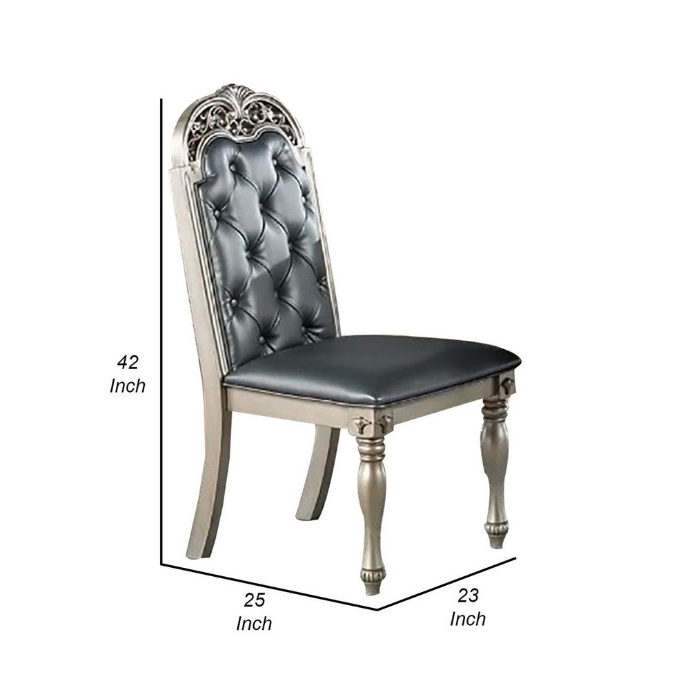 Kipp 25 Inch Set of 2 Armless Dining Chairs, Tufted Back, Gray Faux Leather - BM298951