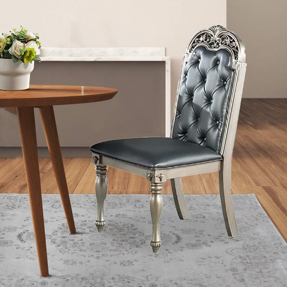 Kipp 25 Inch Set of 2 Armless Dining Chairs, Tufted Back, Gray Faux Leather - BM298951