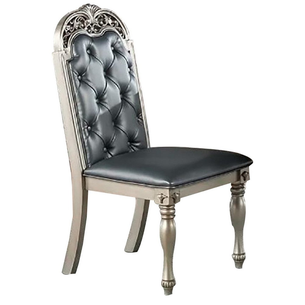 Kipp 25 Inch Set of 2 Armless Dining Chairs, Tufted Back, Gray Faux Leather - BM298951