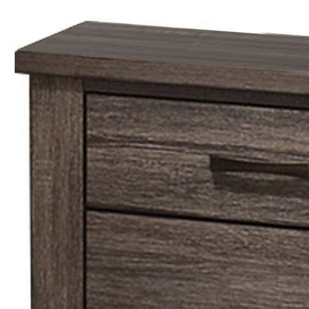 Soma 24 Inch Rustic 2 Drawer Nightstand, Sleek Metal Bar Handles, Oak Gray - BM298958
