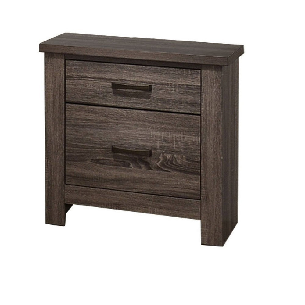 Soma 24 Inch Rustic 2 Drawer Nightstand, Sleek Metal Bar Handles, Oak Gray - BM298958