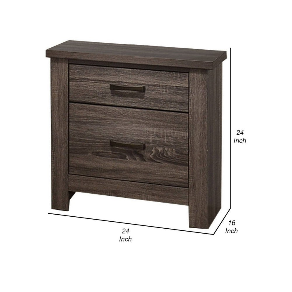 Soma 24 Inch Rustic 2 Drawer Nightstand, Sleek Metal Bar Handles, Oak Gray - BM298958