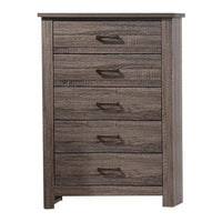 Soma 49 Inch Rustic 5 Drawer Tall Dresser Chest, Bar Handles, Oak Gray - BM298960