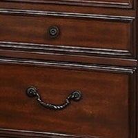 Miri 25 Inch 3 Drawer Nightstand, Brass Carved Accents, Cherry Oak Brown - BM298961
