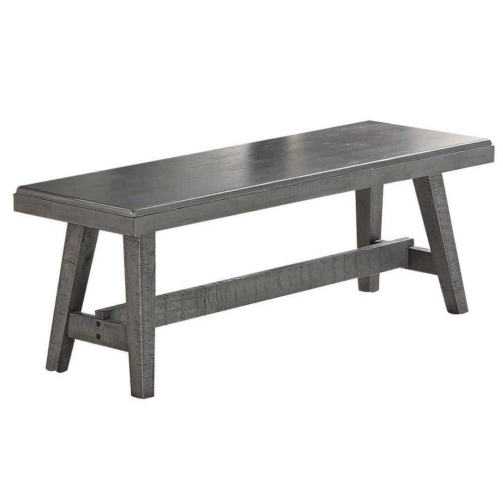 Alix 54 Inch Elegant Wood Dining Bench with Tapered Legs, Distressed Gray - BM298981