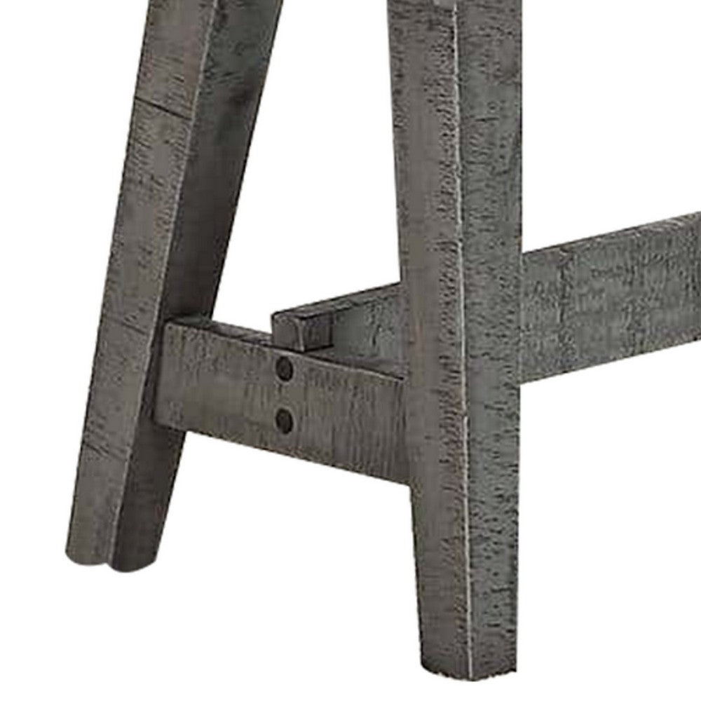 Alix 54 Inch Elegant Wood Dining Bench with Tapered Legs, Distressed Gray - BM298981