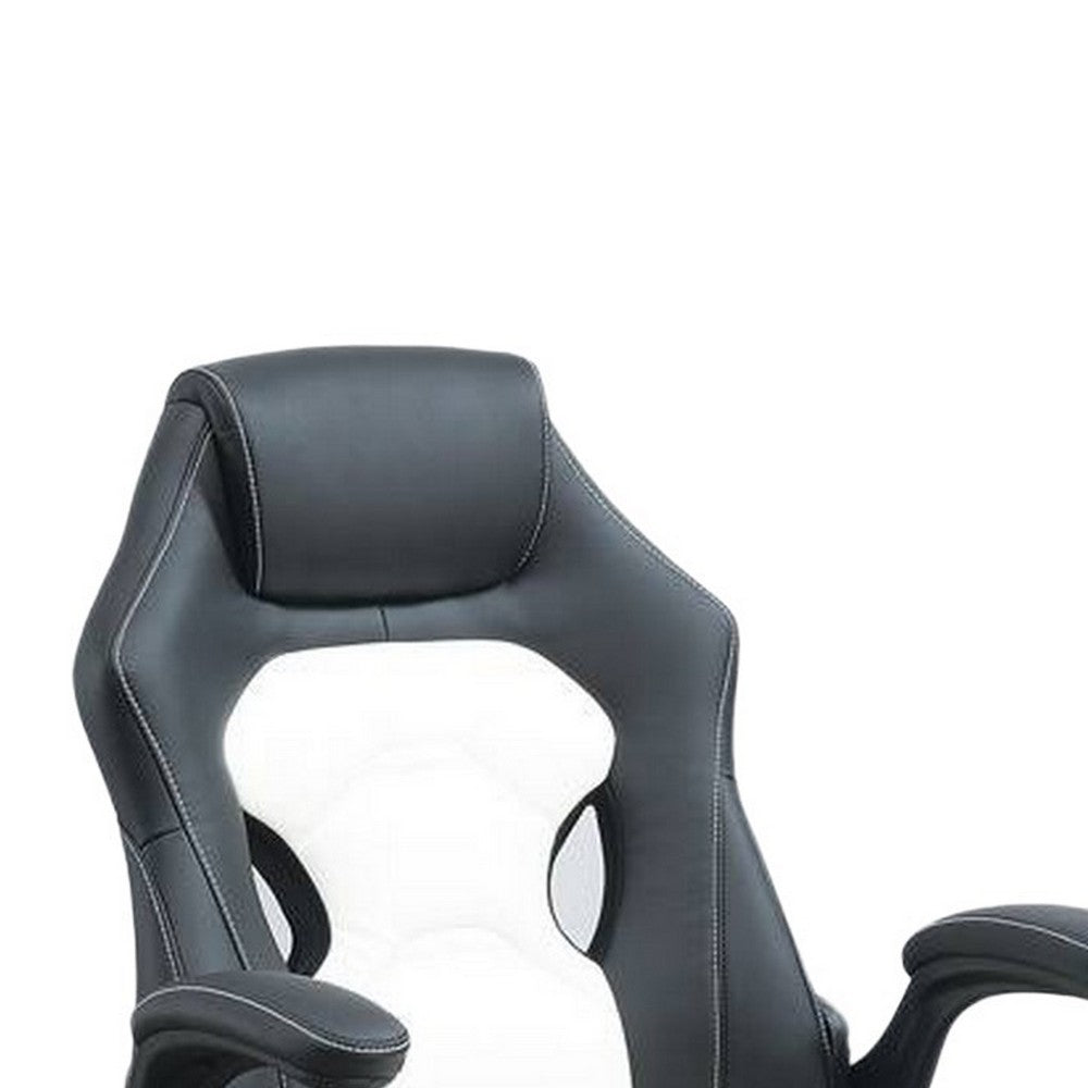 42 Inch Swivel Office Gaming Chair, Adjustable, Faux Leather, Black, White - BM298982