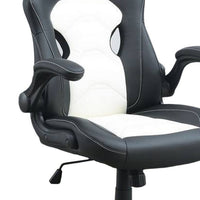 42 Inch Swivel Office Gaming Chair, Adjustable, Faux Leather, Black, White - BM298982