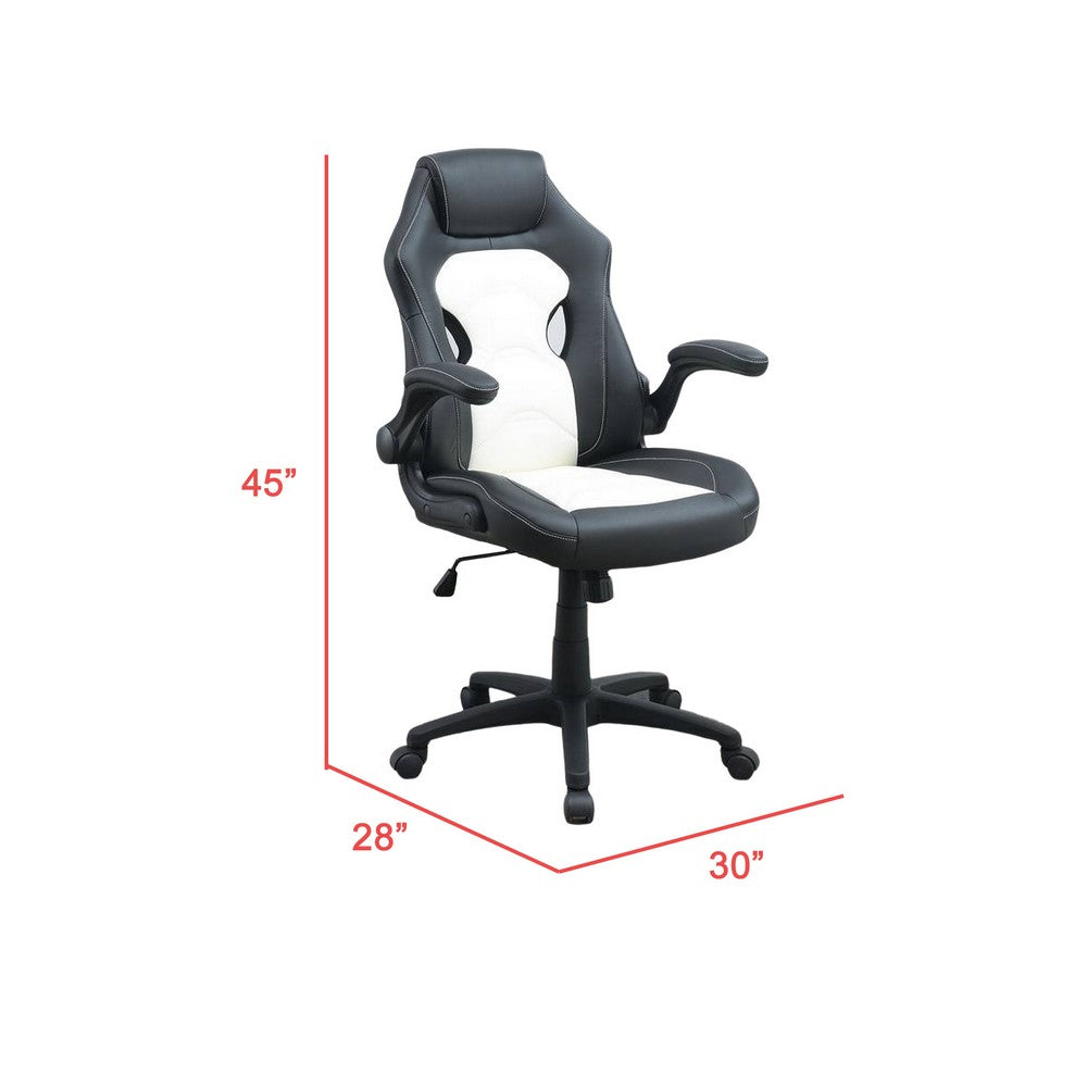 42 Inch Swivel Office Gaming Chair, Adjustable, Faux Leather, Black, White - BM298982