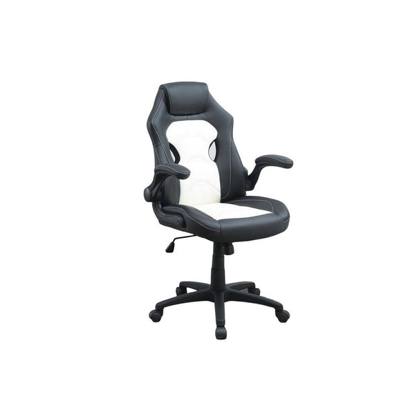 42 Inch Swivel Office Gaming Chair, Adjustable, Faux Leather, Black, White - BM298982