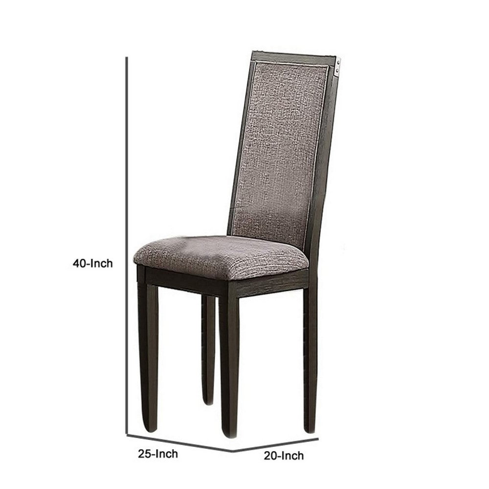 Kumi 25 Inch Set of 2 Wood Dining Chairs with Slatted Cushioned Backs, Gray - BM298984
