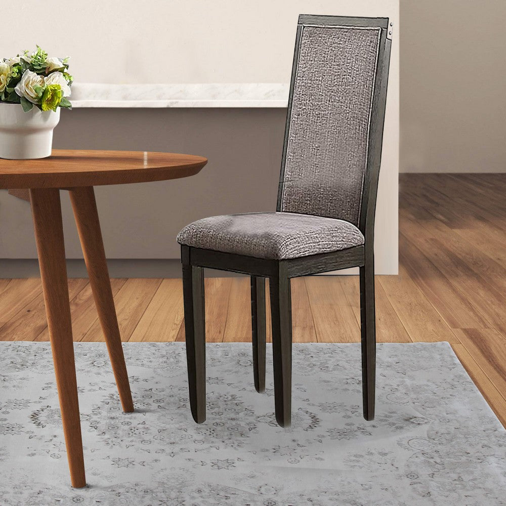 Kumi 25 Inch Set of 2 Wood Dining Chairs with Slatted Cushioned Backs, Gray - BM298984