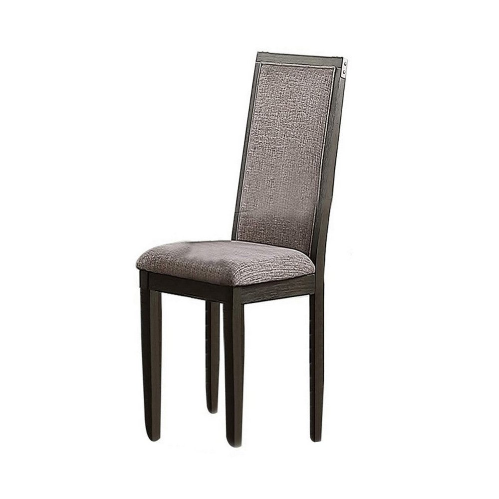 Kumi 25 Inch Set of 2 Wood Dining Chairs with Slatted Cushioned Backs, Gray - BM298984