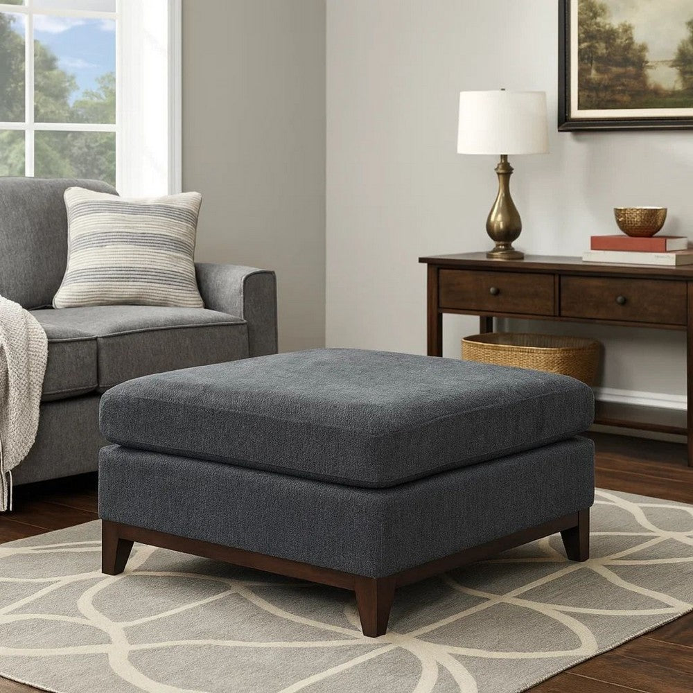 37 Inch Modern Square Ottoman with Foam Seating, Gray Chenille Fabric  - BM298986