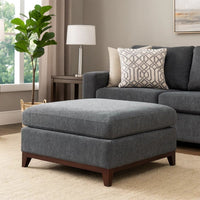 37 Inch Modern Square Ottoman with Foam Seating, Gray Chenille Fabric  - BM298986