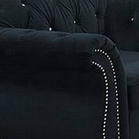 Rima 51 Inch Classic Accent Chair, Velvet Upholstery, Rolled Arms, Black - BM298991
