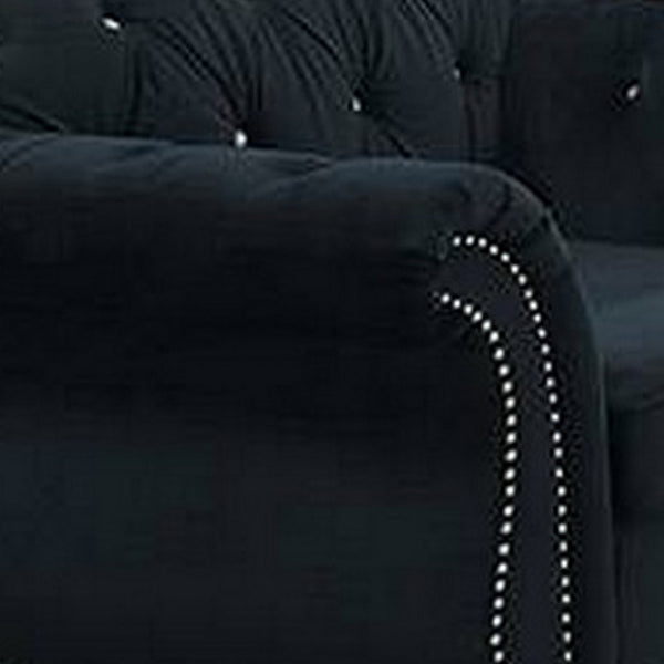 Rima 51 Inch Classic Accent Chair, Velvet Upholstery, Rolled Arms, Black - BM298991