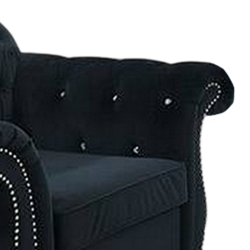 Rima 51 Inch Classic Accent Chair, Velvet Upholstery, Rolled Arms, Black - BM298991