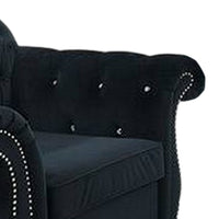 Rima 51 Inch Classic Accent Chair, Velvet Upholstery, Rolled Arms, Black - BM298991